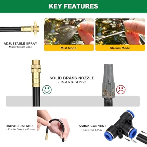 Starrey Drip Irrigation System, 2026-Upgrade 200Ft 1/4" Garden Watering System with 40 Pcs 360° Adjustable Copper Nozzles, DIY Kit for Garden, Lawn, Greenhouse, Raised Beds & Outdoor Plants - Thumbnail 5