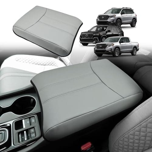 Muslogy Center Console Armrest Cover Fit for Honda Pilot 2023-2026, 2024-2026 Ridgeline/Passport Accessories, Comfort Armrest Pad Console Lid Cushion Vegan Leather Regular Thick (Gray) - Image 1