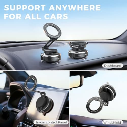 JOULPOUZA 360° Adjustable Car Phone Holder for Magsafe, Magnetic Vacuum Suction Cup Dashboard Cell Phone Mounts Car Mobile Stand for iPhone 17 Pro Max 16 15 14 & Android and Universal All Smartphones - Thumbnail 2