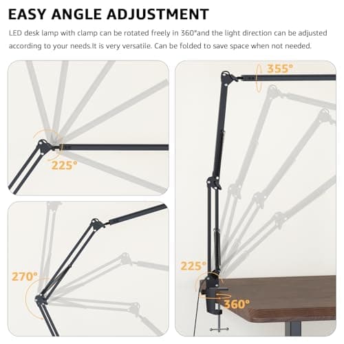 Upgrade Swing Arm LED Desk Lamp with Clamp, 80 LED Beads, 5 Color Modes & 11 Brightness Levels, 360° Adjustable Arm, Eye-Caring Light CRI95, Timer & Memory Function, for Office, Study, Crafting - Thumbnail 5