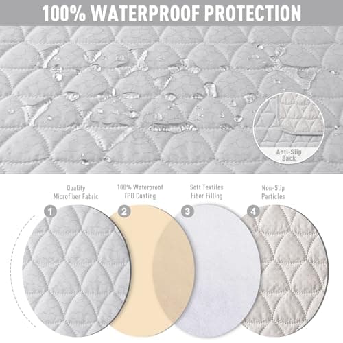 TAOCOCO 100% Waterproof Loveseat Recliner Covers with Console, Non Slip Recliner Covers that Stay in Place, Split Seat Design Washable Reclining Loveseat Cover with Elastic Straps, Off White - Thumbnail 4