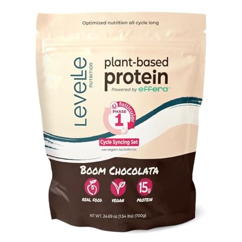 Levelle Nutrition Boom Chocolata Plant-Based Protein Powder - Phase 1: Follicular | Pea & Pumpkin Protein | Iron, Fiber & Vegan Lactoferrin | No Artificial Sweeteners