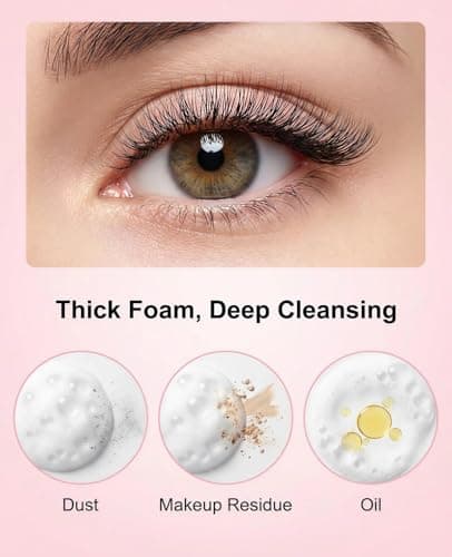 MERETON Lash Shampoo Kit for Lash Extensions, Eyelash Extension Cleanser Lash Cleaner Lash Cleaning Kit for Cluster Lashes Lash Bath with Makeup Pad+ Brush+Rinse Bottle, Oil Free Foam - Thumbnail 5