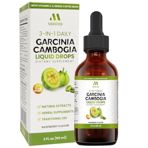3-in-1 Garcinia Cambogia Liquid Drops - Natrual Extract with Green Coffee Bean & Vitamin C - Support Health and Wellness - Stronger Than Pills & Capsules - Natural Raspberry Flavor - 2 fl oz (60 ml) - Image 1