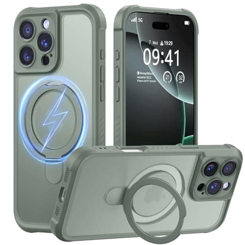 MOCCA Design for iPhone 16 Pro Case with Magnetic Invisible Stand [Full Camera Protection] [Compatible with Magsafe] Military Drop Shockproof Translucent Matte Phone Case Cover 6.3",Calke Green - Image 1