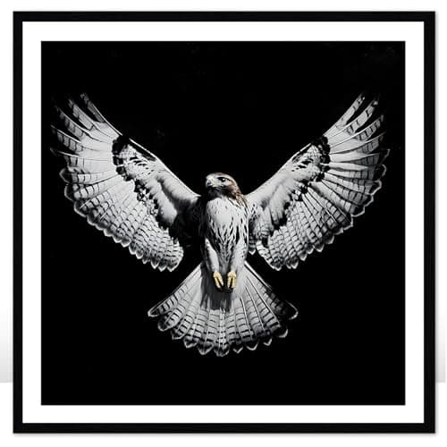 Moonow7 Striking Framed Hawk Wall Art, 12x12 Inch Black and White Bird of Prey Poster, Modern Minimalist Wildlife Picture Print for Home Office, Bedroom, Living Room Decor - Image 1