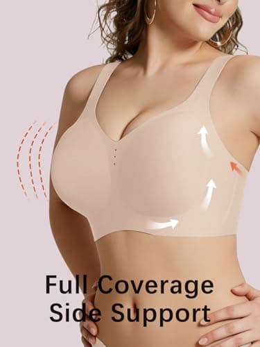 COCOMARTS Jelly Bras for Women No Underwire Full Coverage Push Up Seamless Bralettes Comfortable Supportive Tshirt Bra Nude Small - Thumbnail 5