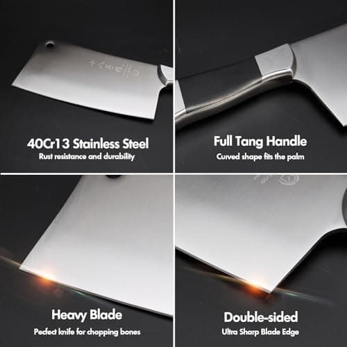 SHI BA ZI ZUO Heavy Duty Stainless Steel Bone Cleaver Knife for Home Chopping Bones - Thumbnail 4