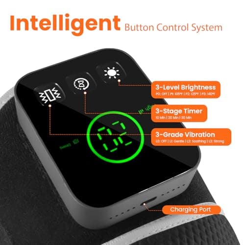 Keneo Red Light Therapy Knee Brace with Vibration Massage - 660nm & 850nm Infrared Light Therapy for Knee Pain Relief, 3 Heat Levels, 3 Massage Modes, Wireless & 5000mAH Rechargeable (Grey) - Thumbnail 5