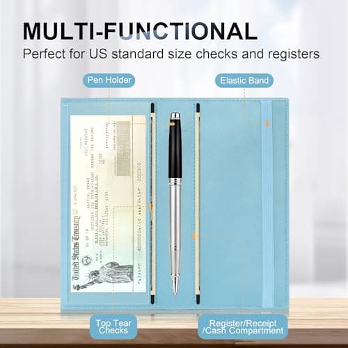 CASMONAL Checkbook Covers for Personal Checkbook Holder RFID Blocking Premium Leather Checkbook Cover for Duplicate Checks - Thumbnail 2