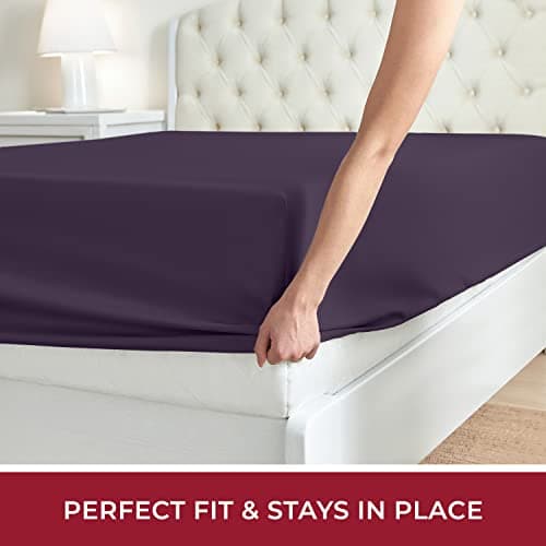 Mellanni California King Fitted Sheet - Iconic Collection Bedding Sheets with up to 16 inch Deep Pocket - Soft & Cooling - Fade & Stain Resistant - 1 PC (Cal King, Purple) - Thumbnail 5