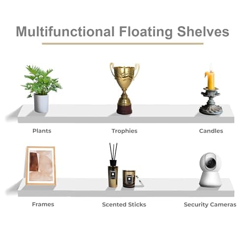 Sorbus Floating Shelves for Wall - 55 Inch Extra-Long Bathroom Shelves, Wall Decor for Bedroom, Kitchen, Living Room, Book Storage - Mounted Floating Shelf with Hidden Brackets (White, 2 Pack) - Thumbnail 6