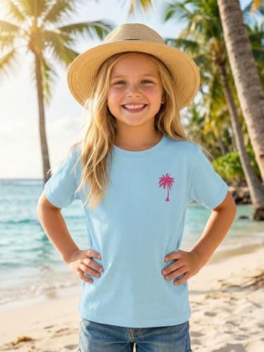QIXYN Girls Hawaiian Shirt Palm Tree Graphic Tee Summer Beach Vacation Tops - Thumbnail 4