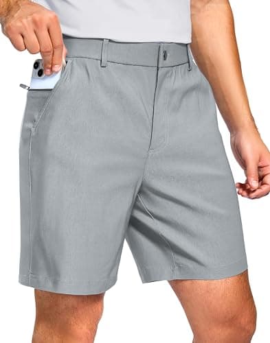 Pudolla Men's Golf Dress Shorts 7"/9" Stretch Casual Work Hybrid Shorts for Men with 3 Pockets Quick Dry Breathable(Shadow Grey 34W x 7L) - Image 1