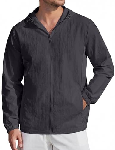 COOFANDY UV Protection Jacket For Beach Travel Fishing Hoodie Jacket Upf Dark Grey 2XL Mens Zip Up Sun Shirt Long Sleeve - Image 1