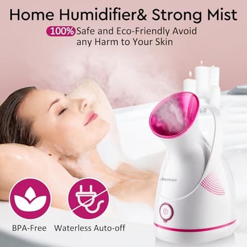 Amconsure Facial Steamer - Nano Ionic Face Steamer Warm Mist Steamer for Home Sauna SPA, Humidifier for Face Steamer for Deep Cleaning Unclogs Pores Sinuses - Bonus 5 Piece Stainless Steel Skin Kit - Thumbnail 5