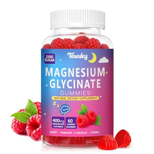 Magnesium Glycinate Gummies 400mg - Sugar Free Vegan Gummies for Adults & Kids with Vitamin D3, B6, C, CoQ10, Collagen, Zinc - Sleep, Muscle, Bone & Memory Support - 60 Raspberry Chewables - Image 1