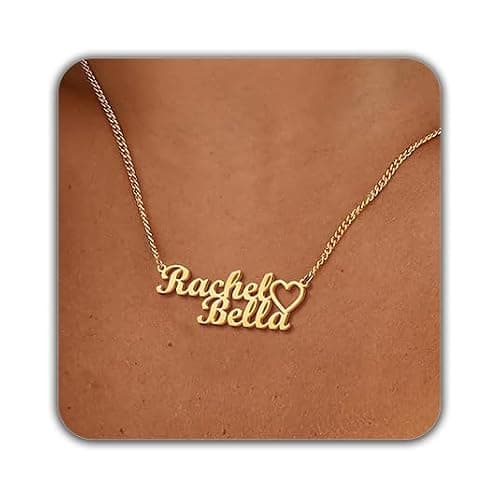 Elemtansy Personalized 2 Name Necklace with Heart/Infinity/Birthstone, 18K Gold Plated Handmade Custom Name Necklace, Personalized Gifts for Mom, Wife, Best Friends (2 name necklace with heart)