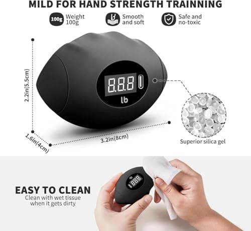 DIOTUSS Hand Grip Strengthener, Rechargeable Digital Grip Strength Trainer up 220.4 Lbs(100kg) Hand Grip Exerciser Equipment for Strength Training-Forearm-Gripper-Finger, Stress Balls for Adults/Kids (Black) - Thumbnail 3