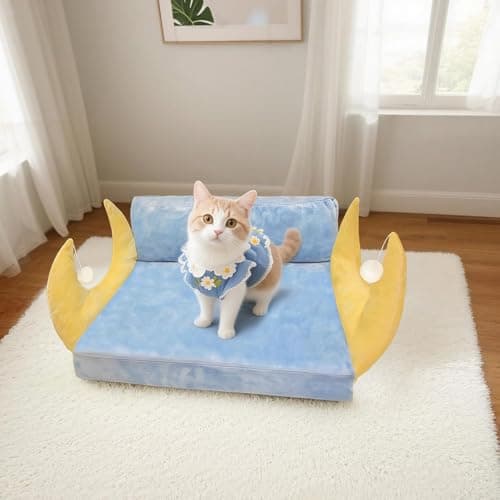 MOYMO Cat Couch with Soft Pillow, Supportive Dog Couch, Cat Sofa with Removable Cover，Cute Moon Shaped, 24 Inch - Thumbnail 2