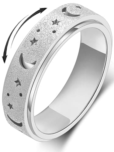 MHWTTY Anxiety Ring for Women Fidget Toys Adults Ring Spinner Rings for Women Men Anxiety Toys Anxiety Relief Toys Gift (Silver_A, 10) - Image 1