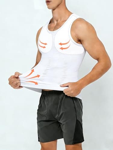 NIEEHBEGST 1 Pack White Men Compression Tank Top Slimming Body Shaper Shirt Tummy Control Workout Shapewear XXL - Thumbnail 6