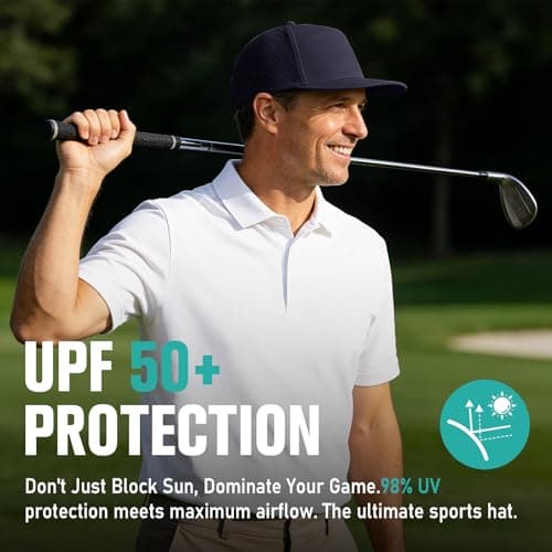 AOPREL Flat Brim Baseball Cap for Men Adjustable Trucker Hats Water-Resistant Performance Hat with Breathable Laser Perforated for Running, Golf, Workout, Gym & Outdoor Navy Blue - Thumbnail 6