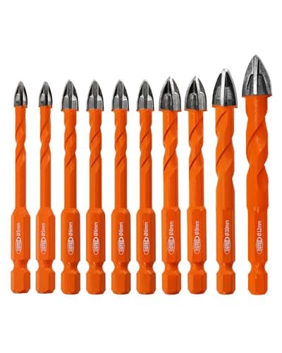 BGTEC Masonry Drill Bits, 10pcs 5MM*2+6MM*4+8MM*2+10MM+12MM Tungsten Carbide Tip Tile Drill Bit Set for Ceramic Tile, Brick Wall, Masonry, Concrete, Glass, Plastic and Wood Quick-fit Hex Shank - Image 1