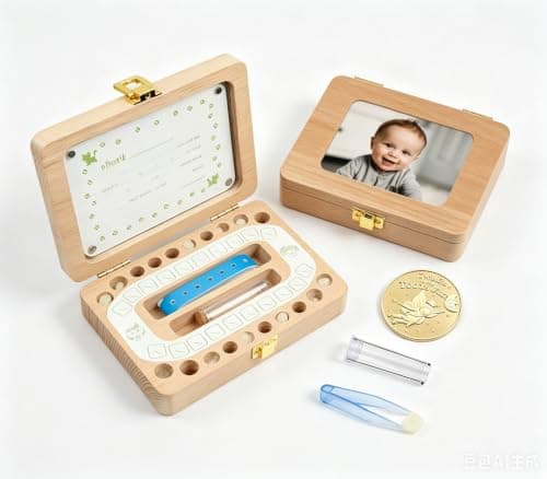 Tooth Fairy Tooth Holder, Handcrafted Natural Wood Storage Box with Fairy Gold Coin, Ideal for Baby Teeth Umbilical Cord Lanugo, Odorless Non-Toxic Keepsake Organizer for Lost Teeth (Large) - Image 1
