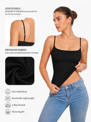 Women Sexy Square Neck Tank Top Summer Y2K Going Out Top Woman Casual Double Line Sleevess Basic Tanks Spaghetti Strap Camisole Shirts (Black,XL) - Thumbnail 3
