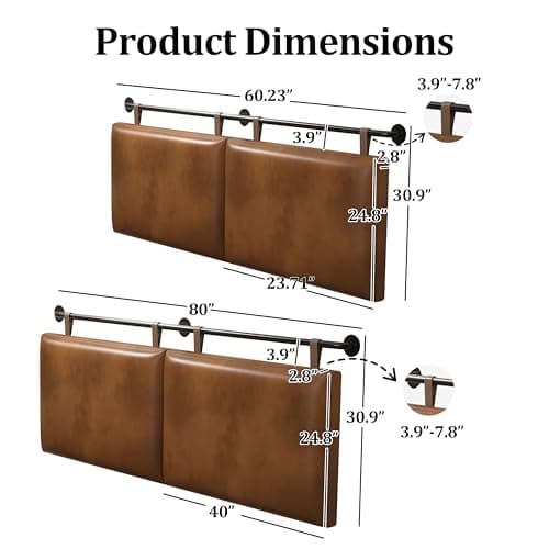 BSHOMGI Queen Headboard, Hanging Headboards with Brown Faux Leather Industrial Pipe Modern Style Only for Bed Backboard Headboards for Queen Size Bed - Thumbnail 2