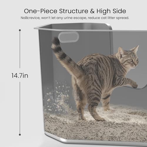 Stainless Steel Corner Cat Litter Box, Metal Litter Box with High Sided, One-piece Corner Cat Toilet, No Assembly Required, Non-Stick, No Odor Kitten Litter Pan, Easy to Clean, for Small Medium Cats - Thumbnail 4