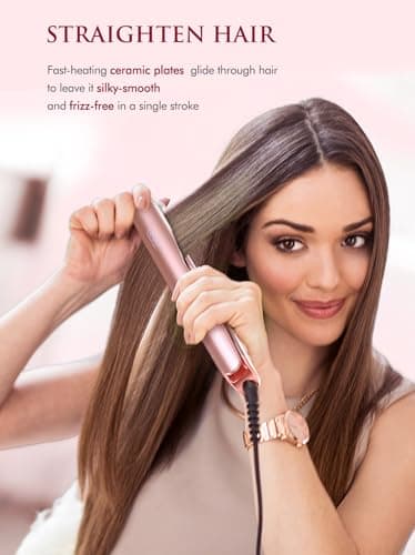 LANDOT Hair Straightener and Curler 2 in 1 – Twist Ceramic Flat Curling Iron for Straighten & Curl Hair, Dual Voltage, Fast Heat Up, 12 Adjustable Temps 250-450℉ Fit All Hair Types, Rose Gold - Thumbnail 4