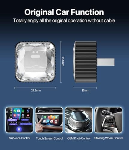 2026 Wireless CarPlay Adapter for iPhone, Premium Glass Finish Design, 5s Auto-Connect, Mini Wireless CarPlay Dongle Compatible with Apple CarPlay, Plug & Play for Factory Wired Cars, Low Latency - Thumbnail 6