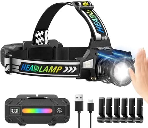 TDT Rechargeable Headlamp with White/Green/UV/Black Light LED Head Lamp,High Lumens Super Bright 24 Modes Comfortable Waterproof Headlight for Hardhat Hunting Hiking Pet Urine Detection(3-Color-5)