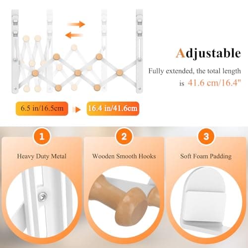 FYY Over The Door Hooks Towel Rack - Collapsible Folding No Drill Door Hanger, Sturdy Metal Expand for Bathroom Dorm Clothes Coat, Quiet, Portable with Protective-Pads(10.3"Wx16.4''L, Fit 1-3/4" Door) - Thumbnail 4