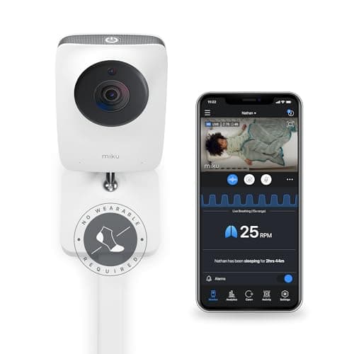Miku Pro Smart Baby Monitor with Camera, Track Live Breathing with No Wearable, Real-Time Alerts, Sleep Analytics, 1080p Wi-Fi Video, Night Vision, and 2-Way Audio, Wall Mount Included