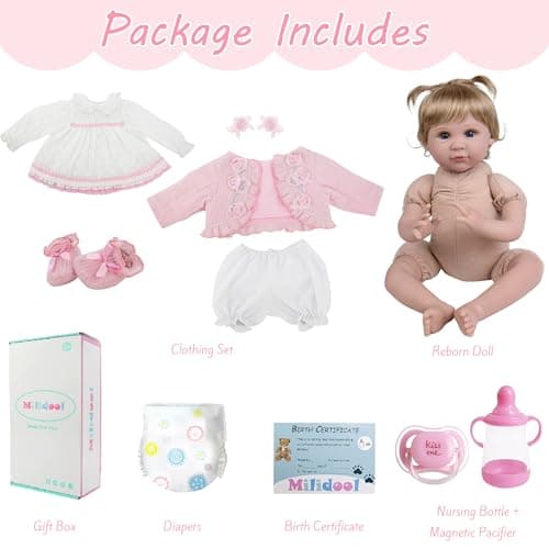 Milidool Lifelike Reborn Baby Dolls Girl - Realistic Newborn Silicone Real Life Baby Dolls with Complete Feeding Toy Accessories Set for 3+ Year Old Girls Gifts, Pretend Play, Collection - Thumbnail 5