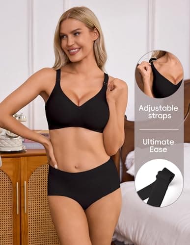 BRATUC Maternity Bras for Breastfeeding Seamless Wireless Support Nursing Bra Soft Comfy Pregnancy Sleep Bralette Medium Black - Thumbnail 3