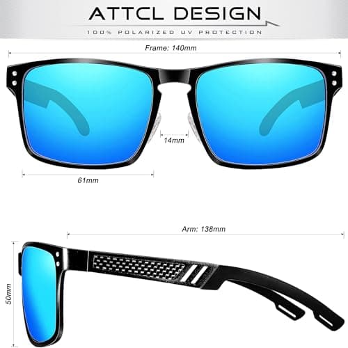 ATTCL Driving Polarized Sunglasses for Men: Classic Square Al-Mg Metal Frame Lightweight UV Protection for Travel & Outdoor 6500 Blue - Thumbnail 3