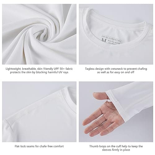 UVSAI Men’s UPF 50+ Long Sleeve Performance T-Shirts Permanent UV Protective Quick Dry for Everyday Hiking Fishing Beach White - Thumbnail 4