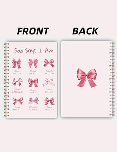 Qavinch Bible Prayer Journal for Women, Pink Christian Blank Notebook Gifts for Girls, Bible Study Supplies Guide Accessories, Preppy Bow Stuff Cute Church Spiral Notebook for Bible Notes, 5.5 X 8.3 - Thumbnail 4
