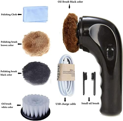 Shoe Buffer Kit Electric Shoe Polisher Brush Shoe Shiner Dust Cleaner Portable Leather Care Kit for Shoes, Bags, Sofa (Black) - Thumbnail 6