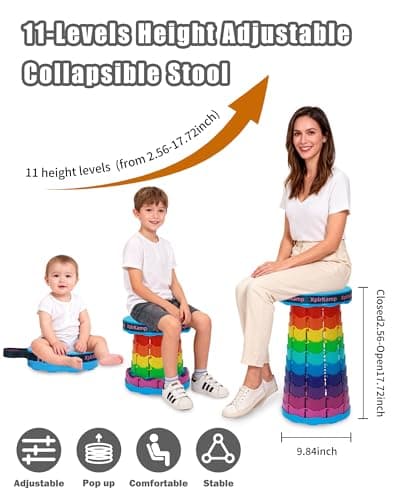 XplrKamp Folding Collapsible Stool Chair, Upgraded Lightweight Portable Seat for Adults, Telescoping Foldable Stools for Camping, Hiking, Fishing, Traveling, Outdoor/Indoor (Rainbow, 1Pack) - Thumbnail 2