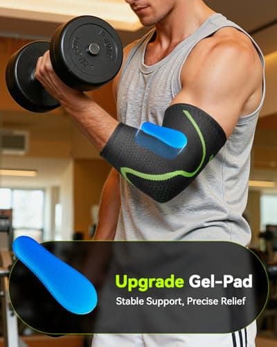 Elbow Brace Support with Gel Pads Breathable Elbow Compression Sleeve for Men & Women 4D Knit Elbow Sleeve for Golfer's, Tennis Elbow, Tendonitis, Reduce Joint Pain During Any Activity(Black, X-Large) - Thumbnail 2
