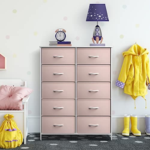 Sorbus Kids Dresser with 10 Drawers - Storage Unit Organizer Chest for Clothes - Bedroom, Kids Room, Nursery, & Closet (Pink, 34 x 12 x 47-10 Drawer) - Thumbnail 5