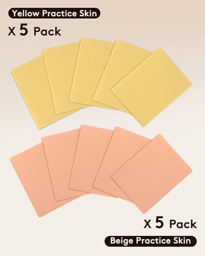 Lady Up 3mm Tattoo Practice Skins, 10 Pack Double Sides Fake Skin 7.6x6in Tattoo Skin for Practicing, Perfect for Beginners & Artists, Durable Fake Skin for Machine Practice, 5 Beige 5 Yellow - Thumbnail 6