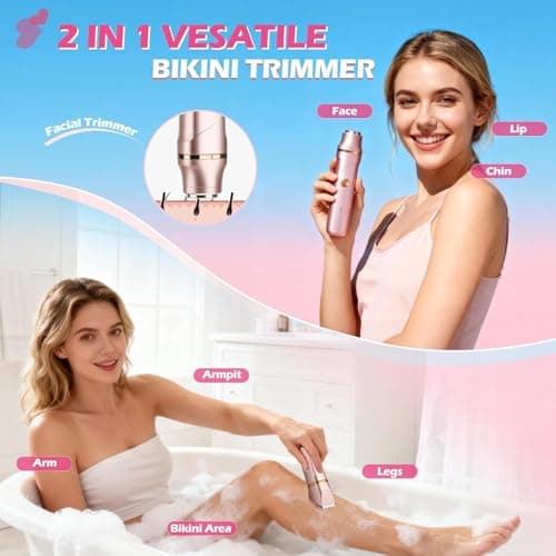 Bikini Trimmer for Women - Flawless Electric Razors for Women for Facial Hair, Pubic Hair & Legs, Waterproof Electric Shaver with Ceramic Blades, Travel-Friendly Perfect Gromming Gift for Her - Thumbnail 5