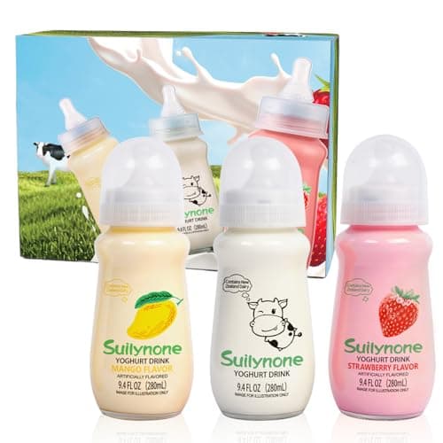 280ml Yogurt Drink Reusable Glass Bottle, 3-Pack Mixed Flavors Drinkable Yogurt - Fun Gift Box, Birthday & Holiday Present. - Image 1
