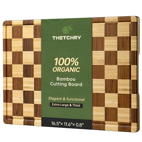 Decorative Checkered Thick Bamboo Cutting Board, End Grain Wood Chopping Board for Kitchen, Non-slip, Long-Lasting & Crack-Resistant, Serving Tray, Perfect Housewarming Gift 16.5”x11.6”x0.8”
